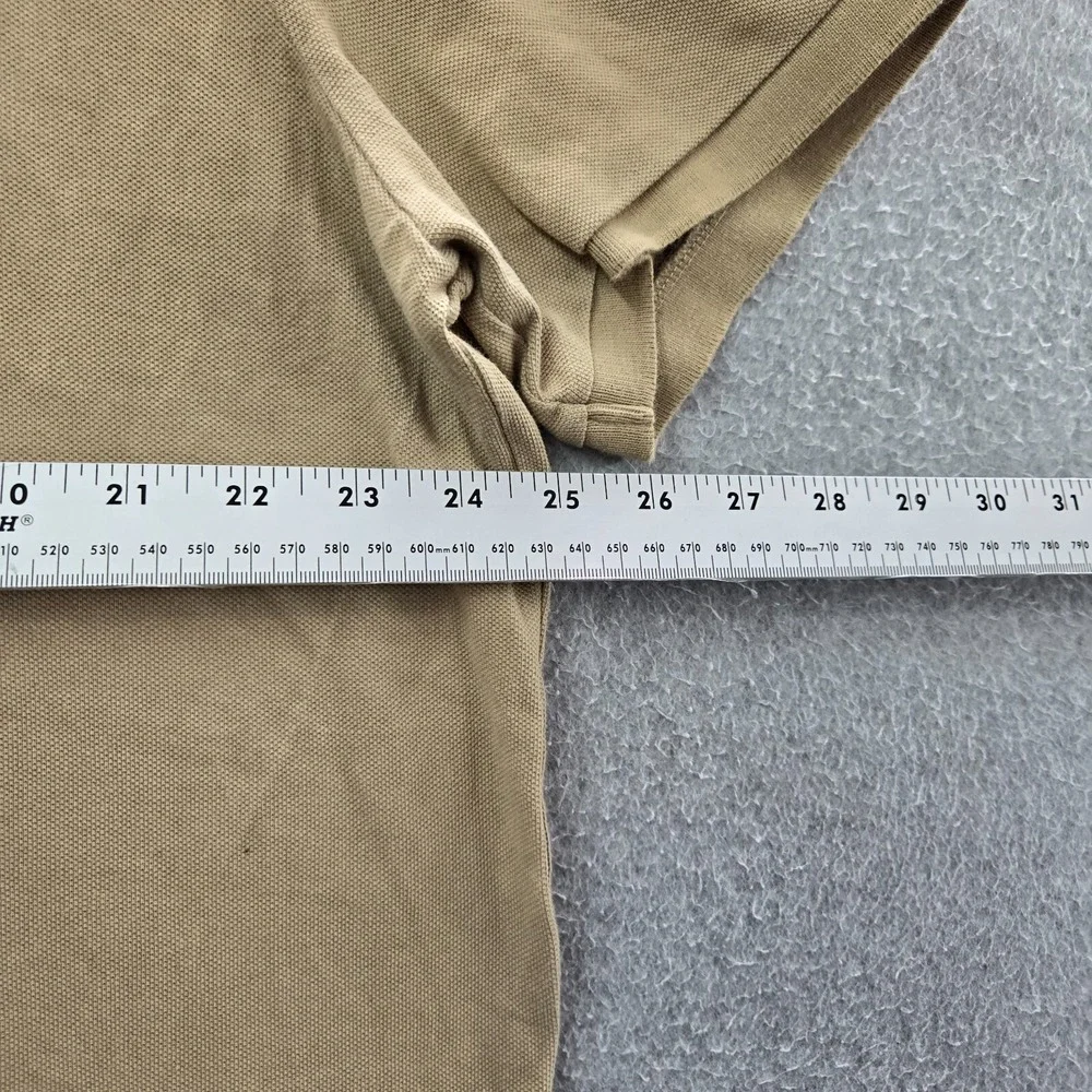 Polo Ralph Lauren Men Polo Shirt XL Beige Logo Split Side Hem Pony Classic READ